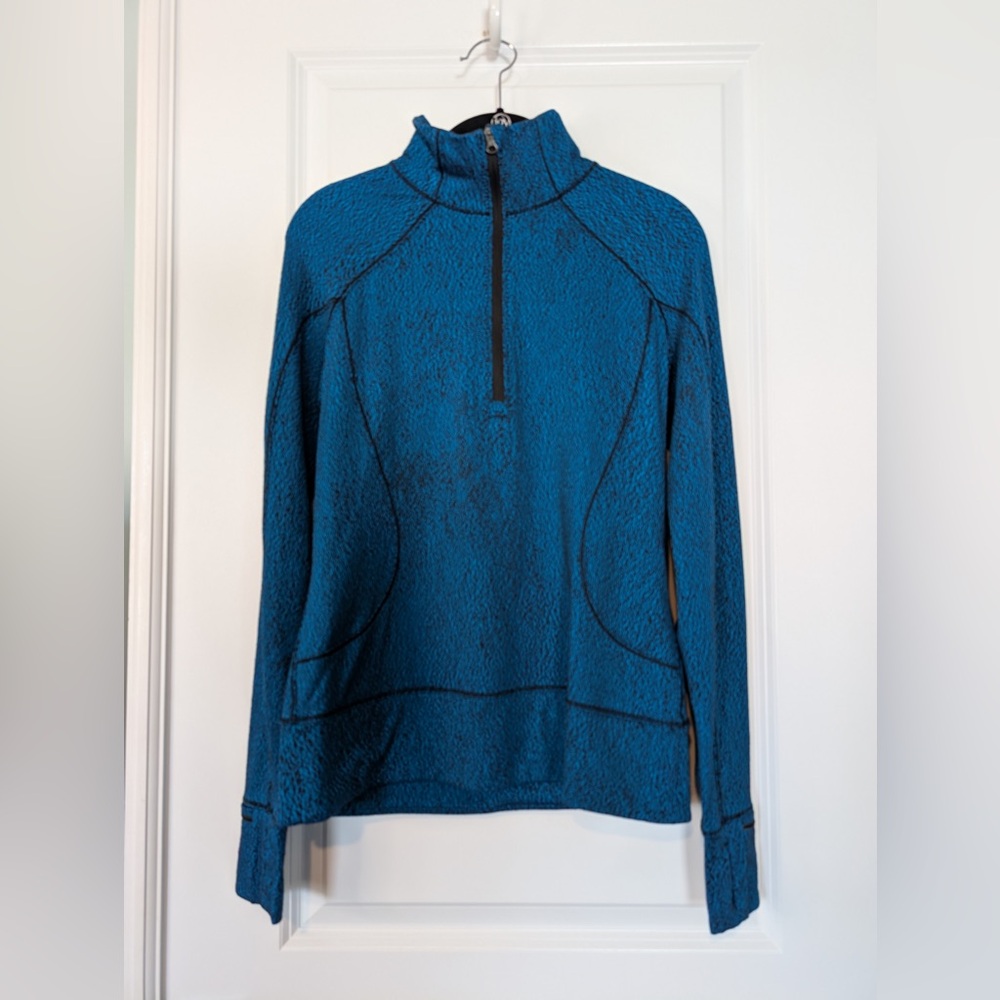 Lululemon Rush Hour 1/2 Zip Running Luon Spray Jacquard Shocking Blue Black Sz 8